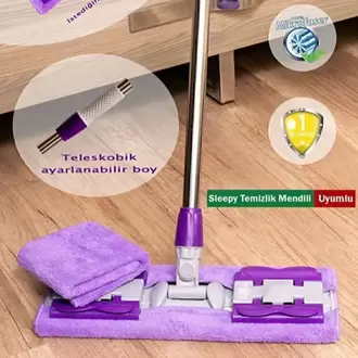 Yedek Bezli Yer Mopu Duvar Fayans Cam Temizlik Mikrofiber 4 Mandallı Mop(MOR)