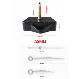Askılı 28 mm Şaft Akar Sessiz Duvar Saati Mekanizması -Metal akrep-yelkovan-saniye