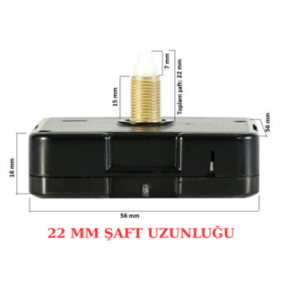 Askılı 22 mm Şaft Akar Sessiz Duvar Saati Mekanizması -Metal akrep-yelkovan-saniye