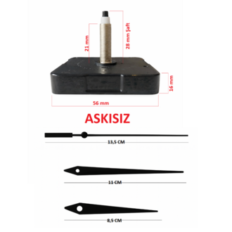 Askısız 28 mm Şaft Akar Sessiz Duvar Saati Mekanizması -Metal akrep-yelkovan-saniye