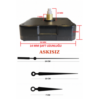 Askısız 14 mm Şaft Akar Sessiz Duvar Saati Mekanizması -Metal akrep-yelkovan-saniye