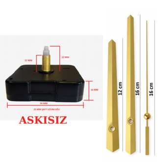 Askısız 22 mm Şaft Akar Sessiz Duvar Saati Mekanizması -Metal akrep-yelkovan-saniye
