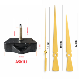 Askılı 28 mm Şaft Akar Sessiz Duvar Saati Mekanizması -Metal akrep-yelkovan-saniye