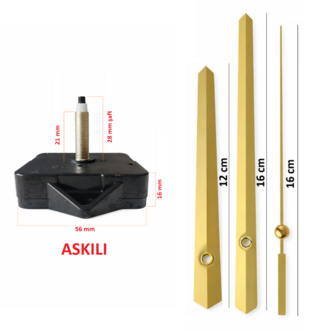 Askılı 28 mm Şaft Akar Sessiz Duvar Saati Mekanizması -Metal akrep-yelkovan-saniye