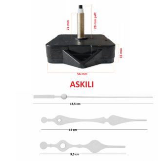 Askılı 28 mm Şaft  Akar Sessiz Duvar Saati Mekanizması -Metal akrep-yelkovan-saniye