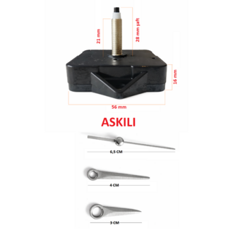 Askılı 28 mm Şaft  Akar Sessiz Duvar Saati Mekanizması -Metal akrep-yelkovan-saniye