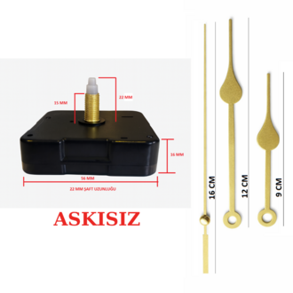 Askısız 22 mm Şaft Akar Sessiz Duvar Saati Mekanizması -Metal akrep-yelkovan-saniye