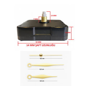 Askısız 14 mm Şaft Akar Sessiz Duvar Saati Mekanizması -Metal akrep-yelkovan-saniye