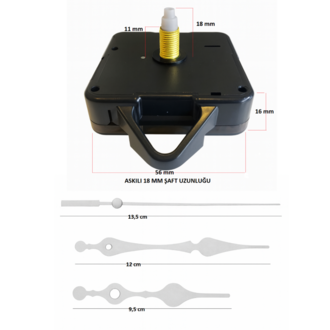 Askılı 18 mm Şaft Akar Sessiz Duvar Saati Mekanizması -Metal akrep-yelkovan-saniye