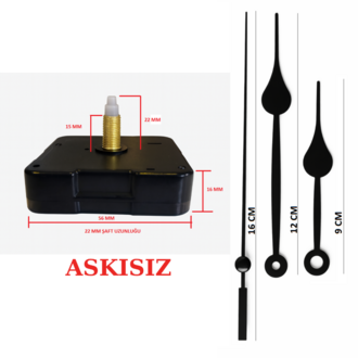 Askısız 22 mm Şaft Akar Sessiz Duvar Saati Mekanizması -Metal akrep-yelkovan-saniye