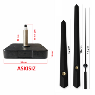 Askısız 28 mm Şaft Akar Sessiz Duvar Saati Mekanizması -Metal akrep-yelkovan-saniye