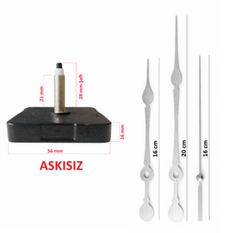 Askısız 28 mm Şaft Akar Sessiz Duvar Saati Mekanizması -Metal akrep-yelkovan-saniye