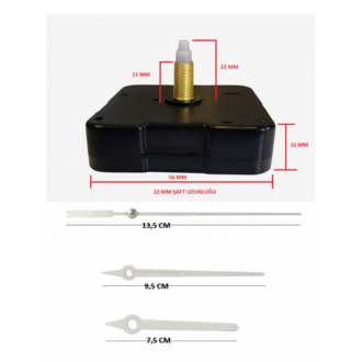 Askısız 22 mm Şaft Akar Sessiz Duvar Saati Mekanizması -Metal akrep-yelkovan-saniye