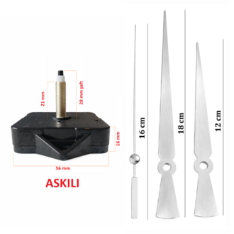 Askılı 28 mm Şaft Akar Sessiz Duvar Saati Mekanizması -Metal akrep-yelkovan-saniye