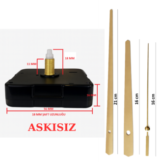Askısız 18 mm Şaft Akar Sessiz Duvar Saati Mekanizması -Metal akrep-yelkovan-saniye