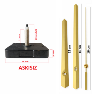 Askısız 28 mm Şaft Akar Sessiz Duvar Saati Mekanizması -Metal akrep-yelkovan-saniye