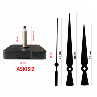 Askısız 28 mm Şaft  Akar Sessiz Duvar Saati Mekanizması -Metal akrep-yelkovan-saniye
