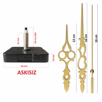 Askısız 28 mm Şaft Akar Sessiz Duvar Saati Mekanizması -Metal akrep-yelkovan-saniye