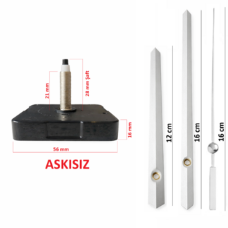 Askısız 28 mm Şaft Akar Sessiz Duvar Saati Mekanizması -Metal akrep-yelkovan-saniye