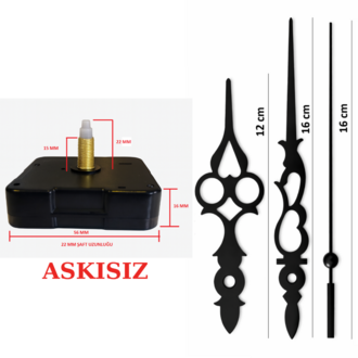 Askısız 22 mm Şaft Akar Sessiz Duvar Saati Mekanizması -Metal akrep-yelkovan-saniye