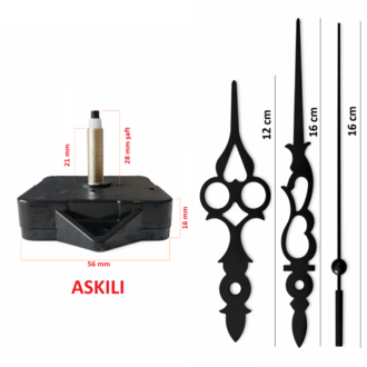 Askılı 28 mm Şaft  Akar Sessiz Duvar Saati Mekanizması -Metal akrep-yelkovan-saniye