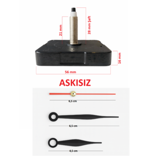 Askısız 28 mm Şaft Akar Sessiz Duvar Saati Mekanizması -Metal akrep-yelkovan-saniye