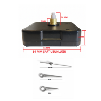 Askısız 14 mm Şaft Akar Sessiz Duvar Saati Mekanizması -Metal akrep-yelkovan-saniye