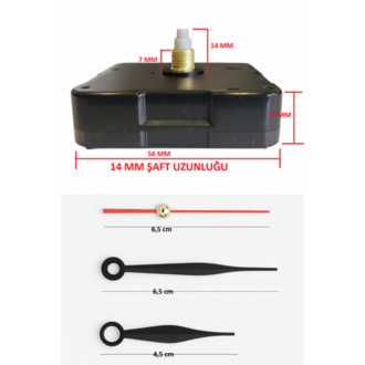 Askısız 14 mm Şaft Akar Sessiz Duvar Saati Mekanizması -Metal akrep-yelkovan-saniye