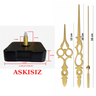 Askısız 22 mm Şaft Akar Sessiz Duvar Saati Mekanizması -Metal akrep-yelkovan-saniye