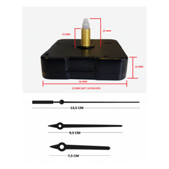 Askısız 22 mm Şaft Akar Sessiz Duvar Saati Mekanizması -Metal akrep-yelkovan-saniye