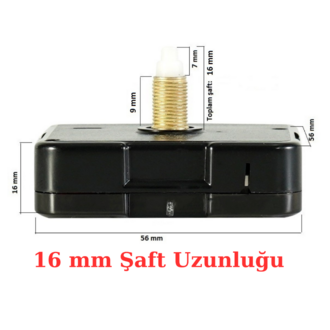 Askılı 16 mm Şaft Akar Sessiz Duvar Saati Mekanizması -Metal akrep-yelkovan-saniye