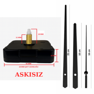 Askısız 18 mm Şaft Akar Sessiz Duvar Saati Mekanizması -Metal akrep-yelkovan-saniye