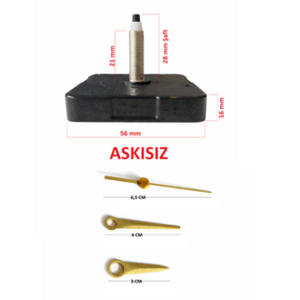 Askısız 28 mm Şaft Akar Sessiz Duvar Saati Mekanizması -Metal akrep-yelkovan-saniye