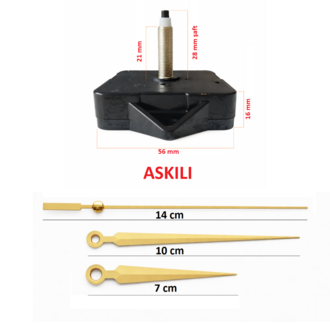 Askılı 28 mm Şaft  Akar Sessiz Duvar Saati Mekanizması -Metal akrep-yelkovan-saniye