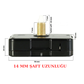 Askılı 14 mm Şaft Akar Sessiz Duvar Saati Mekanizması -Metal akrep-yelkovan-saniye