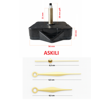 Askılı 28 mm Şaft Akar Sessiz Duvar Saati Mekanizması -Metal akrep-yelkovan-saniye