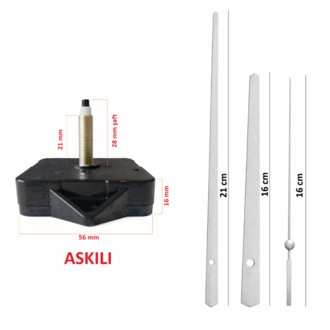 Askılı 28 mm Şaft Akar Sessiz Duvar Saati Mekanizması -Metal akrep-yelkovan-saniye