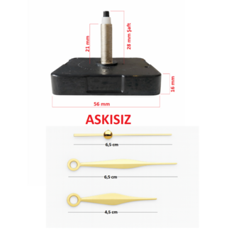Askısız 28 mm Şaft Akar Sessiz Duvar Saati Mekanizması -Metal akrep-yelkovan-saniye