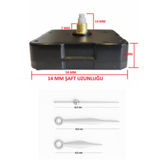 Askısız 14 mm Şaft Akar Sessiz Duvar Saati Mekanizması -Metal akrep-yelkovan-saniye