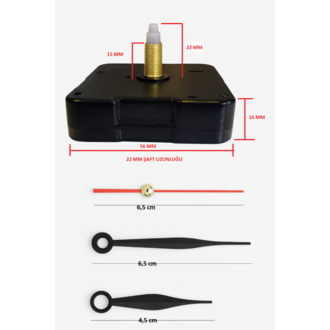 Askısız 22 mm Şaft Akar Sessiz Duvar Saati Mekanizması -Metal akrep-yelkovan-saniye
