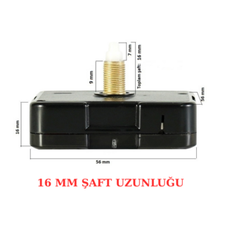 Askısız 16 mm Şaft  Akar Sessiz Duvar Saati Mekanizması -Metal akrep-yelkovan-saniye