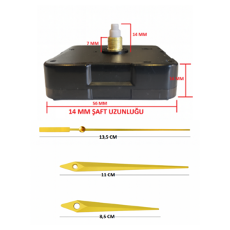 Askısız 14 mm Şaft Akar Sessiz Duvar Saati Mekanizması -Metal akrep-yelkovan-saniye