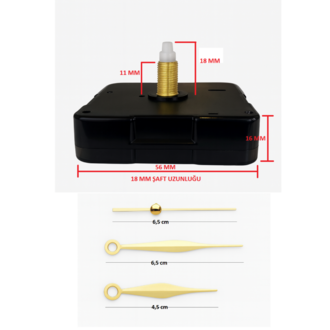 Askısız 18 mm Şaft Akar Sessiz Duvar Saati Mekanizması -Metal akrep-yelkovan-saniye