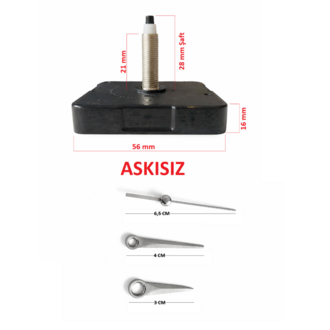 Askısız 28 mm Şaft Akar Sessiz Duvar Saati Mekanizması -Metal akrep-yelkovan-saniye