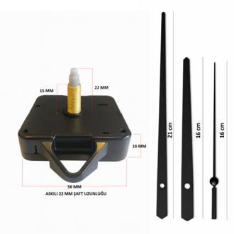 Askılı 22 mm Şaft Akar Sessiz Duvar Saati Mekanizması -Metal akrep-yelkovan-saniye
