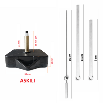 Askılı 28 mm Şaft Akar Sessiz Duvar Saati Mekanizması -Metal akrep-yelkovan-saniye