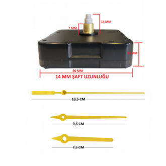 Askısız 14 mm Şaft Akar Sessiz Duvar Saati Mekanizması -Metal akrep-yelkovan-saniye