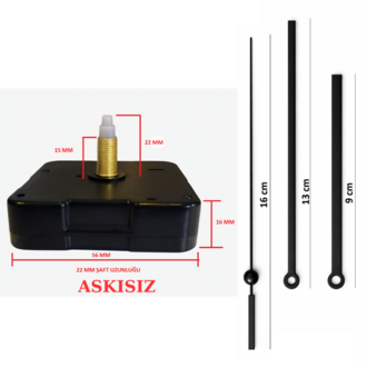 Askısız 22 mm Şaft Akar Sessiz Duvar Saati Mekanizması -Metal akrep-yelkovan-saniye