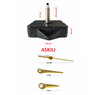 Askılı 28 mm Şaft  Akar Sessiz Duvar Saati Mekanizması -Metal akrep-yelkovan-saniye