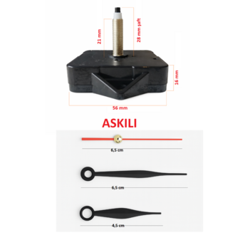 Askılı 28 mm Şaft Akar Sessiz Duvar Saati Mekanizması -Metal akrep-yelkovan-saniye